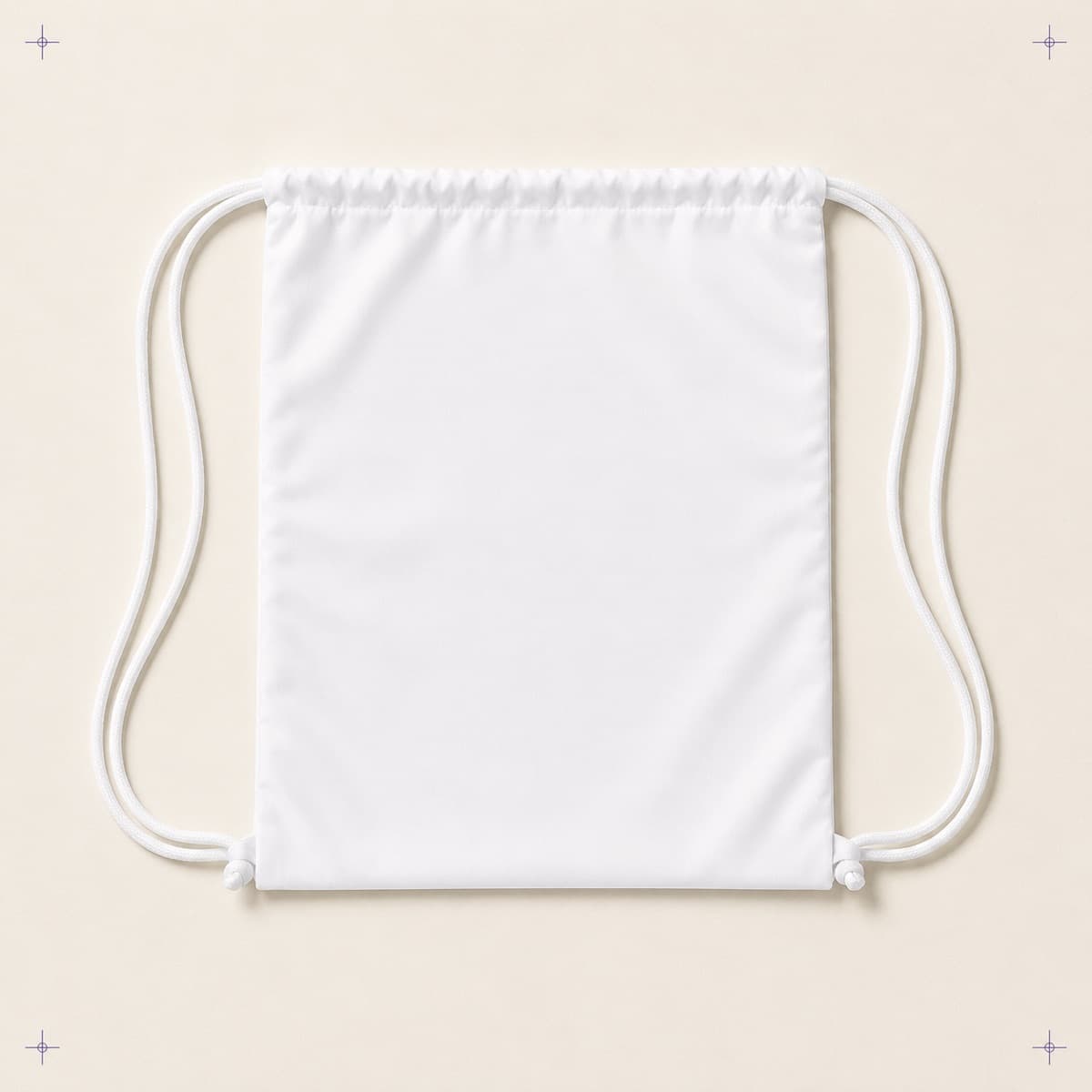 Drawstring Bag, an unprinted blank photographed flat.